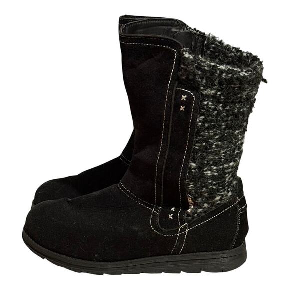 Muk Luks Black Knit Sweater Back Winter Boots Women's Size 10 Suede Faux Fur - Picture 4 of 8